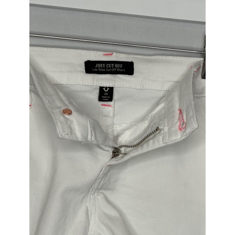 True Religion Joey Cut Off Shorts White Pink Stitch Low Rise Flap Pocket W29 NWT - Picture 5 of 16